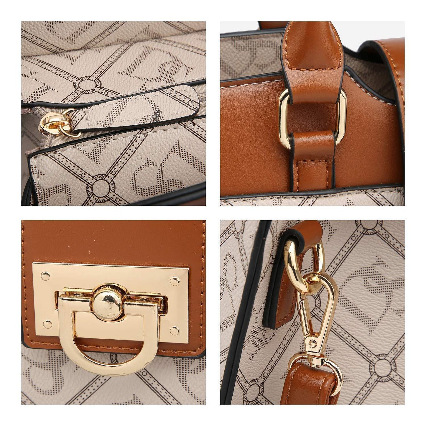 Monogram Flap Satchel with Matching Wristlet - Dasein Bags