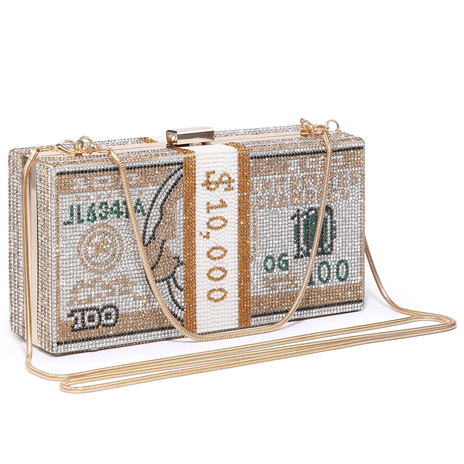 Stack of Cash Dollars Clutch Party Purse Crystal Evening Bag Cocktail for Women - Dasein Bags
