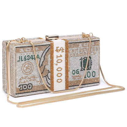 Stack of Cash Dollars Clutch Party Purse Crystal Evening Bag Cocktail for Women - Dasein Bags