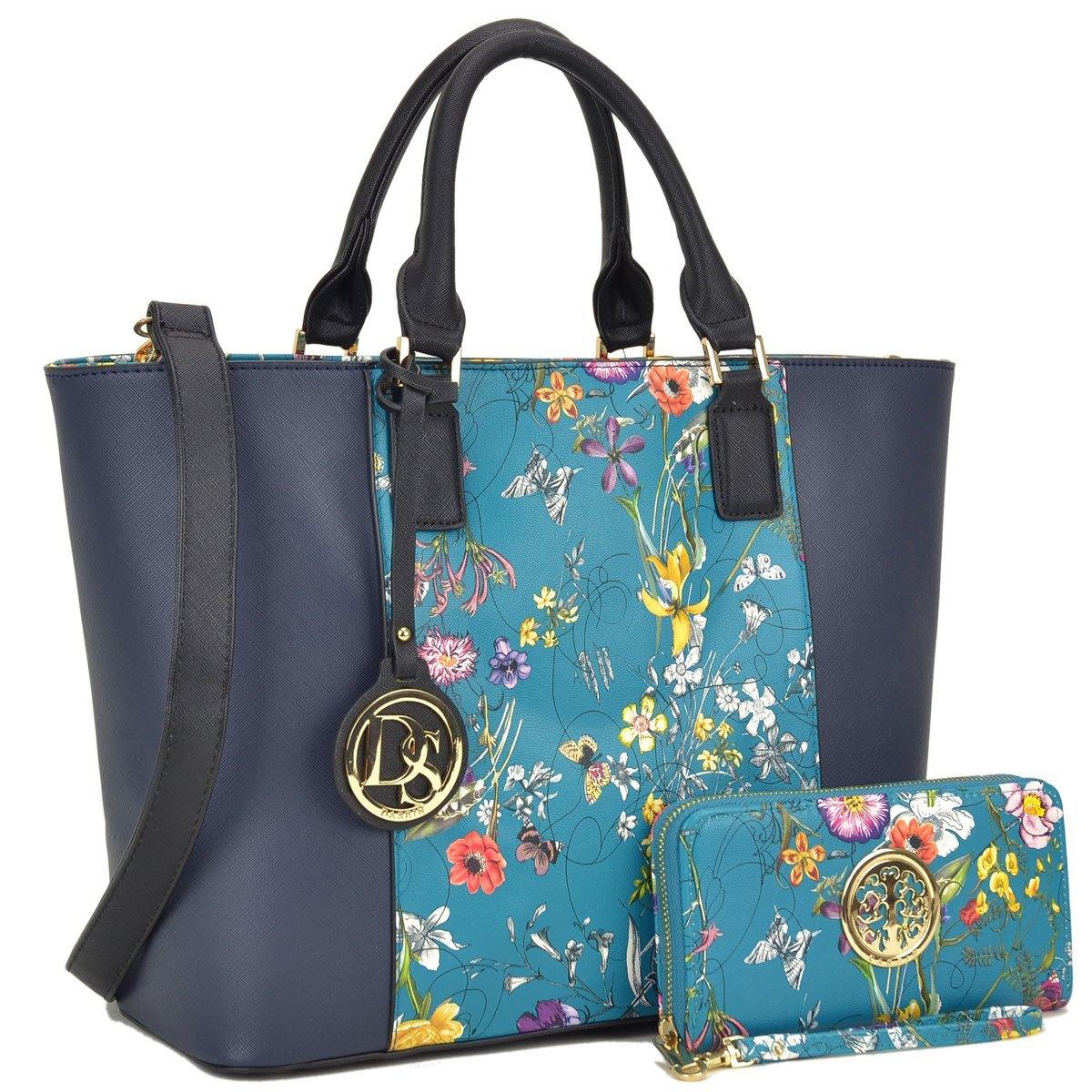 Fashion Stitching Color Large Tote Bag with Matching Wallet l Dasein - Dasein Bags
