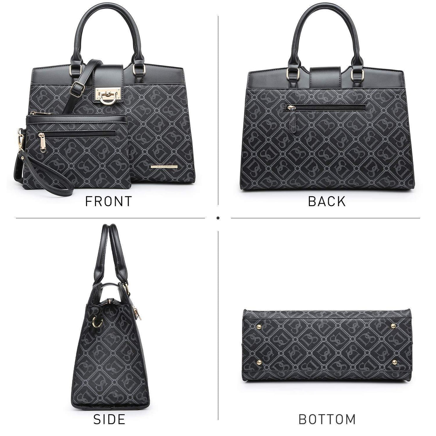 Monogram Flap Satchel with Matching Wristlet - Dasein Bags