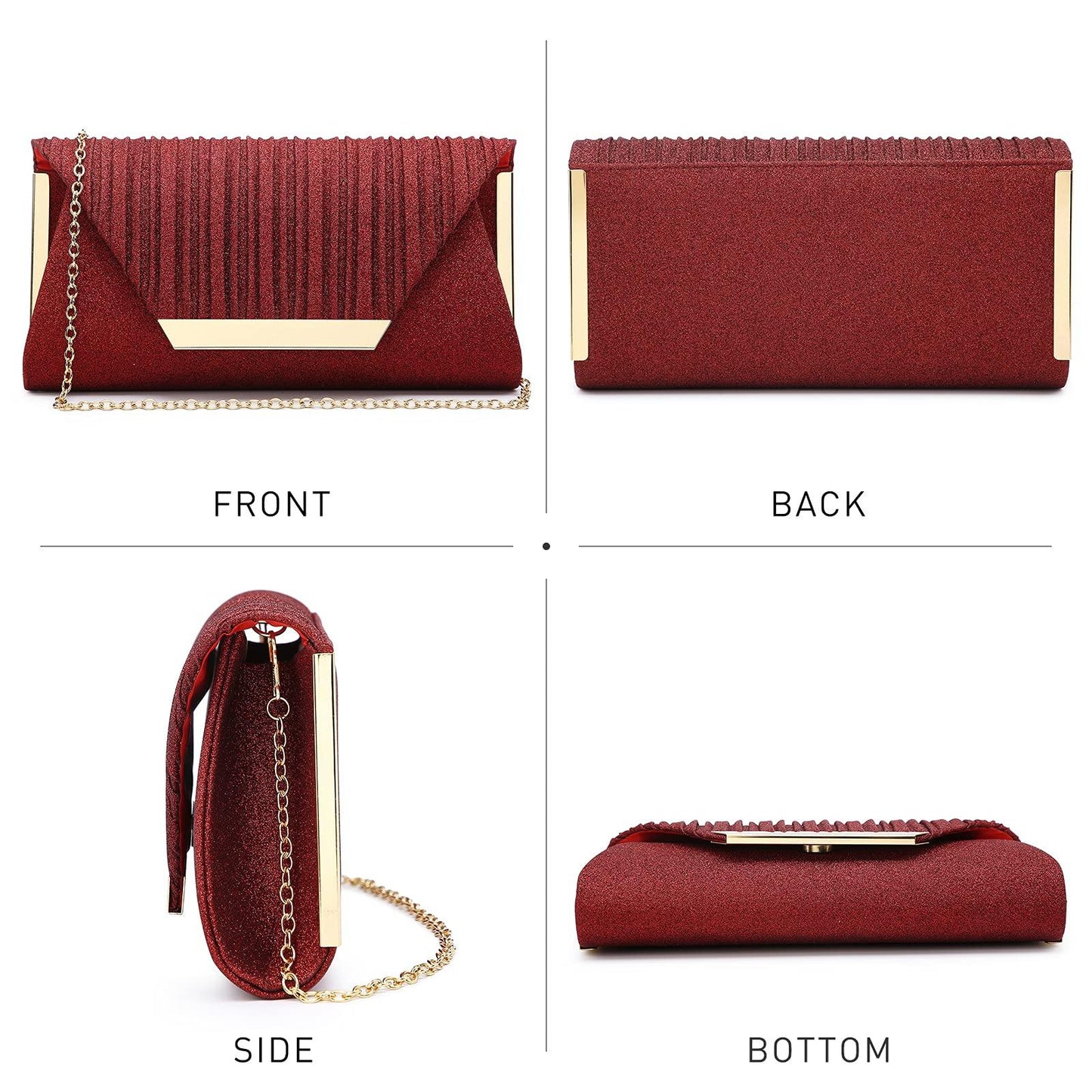 Dasein Glitter Flap Envelope Clutch Purses Evening Bags Wedding Party Prom Purse - Dasein Bags