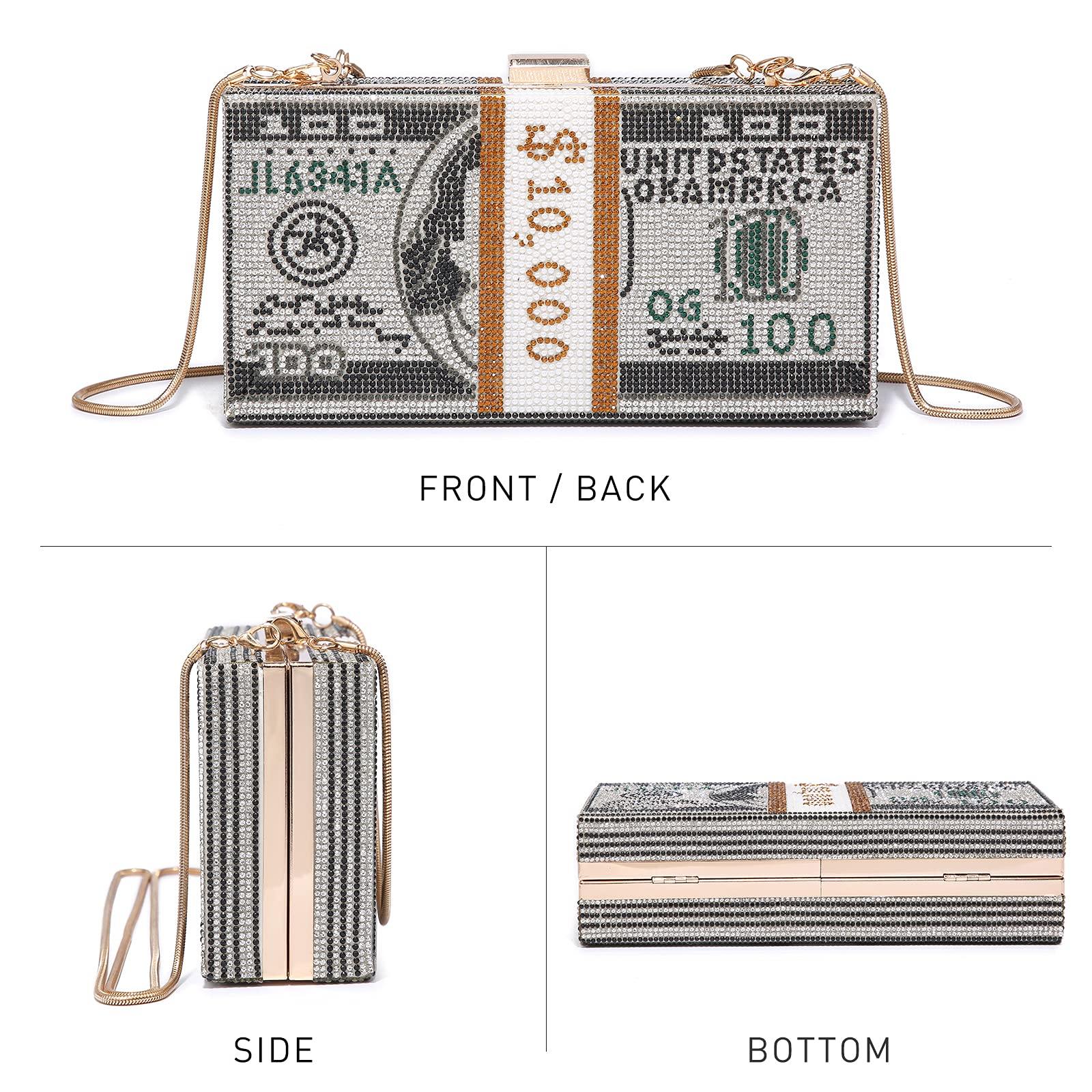 Stack of Cash Dollars Clutch Party Purse Crystal Evening Bag Cocktail for Women - Dasein Bags