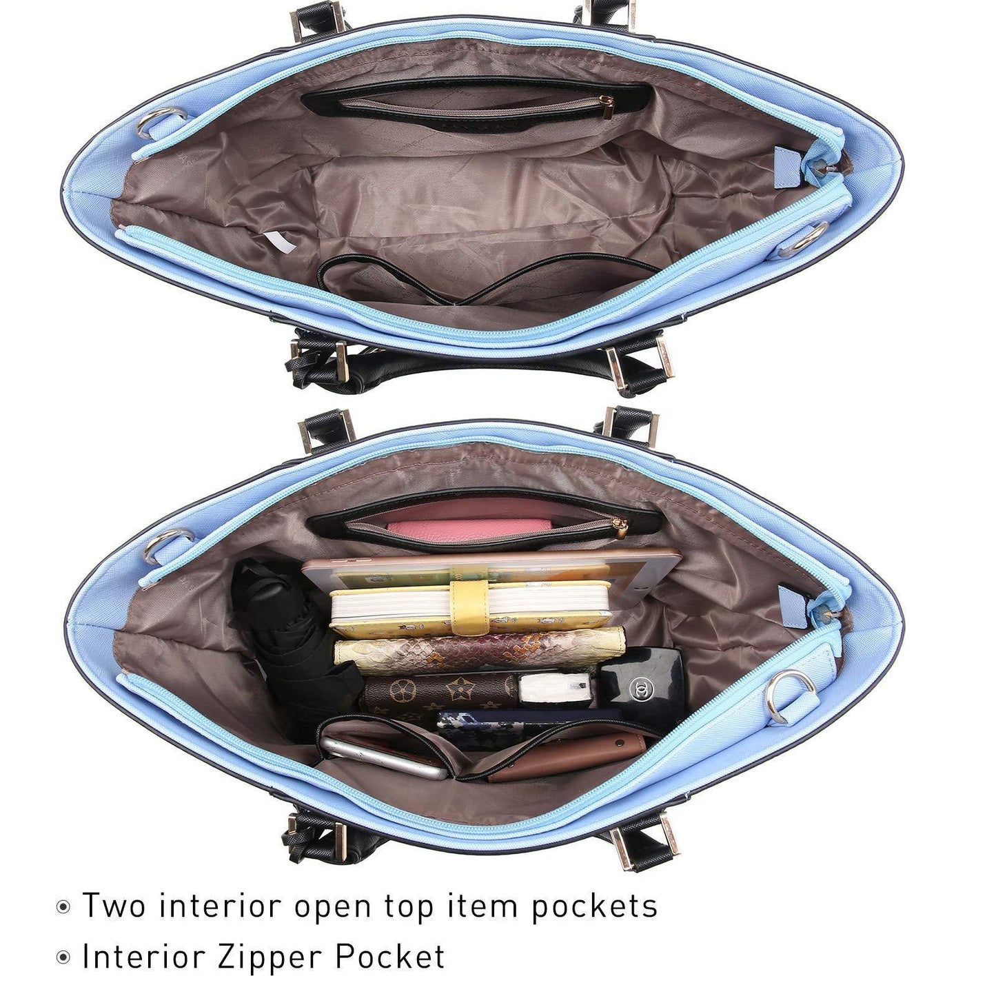 Fashion Stitching Color Large Tote Bag with Matching Wallet l Dasein - Dasein Bags