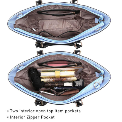 Fashion Stitching Color Large Tote Bag with Matching Wallet l Dasein - Dasein Bags