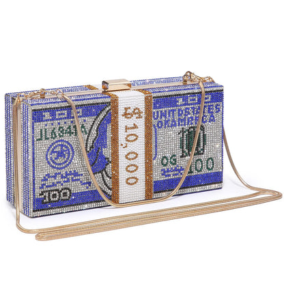 Stack of Cash Dollars Clutch Party Purse Crystal Evening Bag Cocktail for Women - Dasein Bags