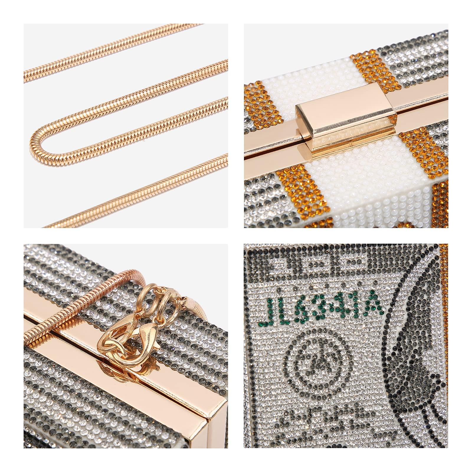 Stack of Cash Dollars Clutch Party Purse Crystal Evening Bag Cocktail for Women - Dasein Bags