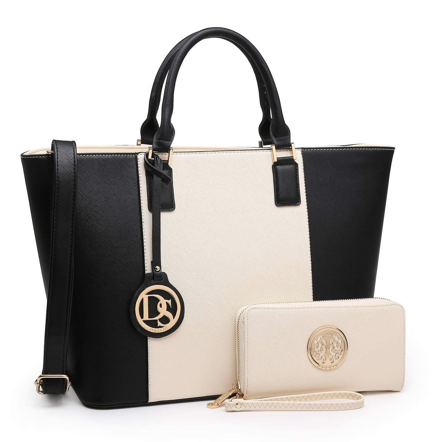 Fashion Stitching Color Large Tote Bag with Matching Wallet l Dasein - Dasein Bags