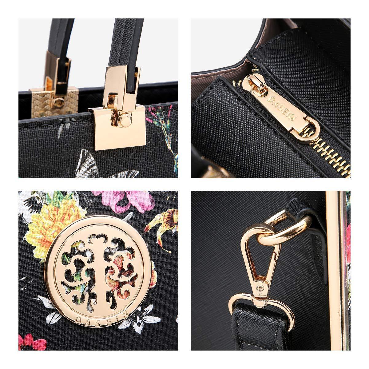 Floral Print Emblem Handbag with Matching Wallet - Dasein Bags