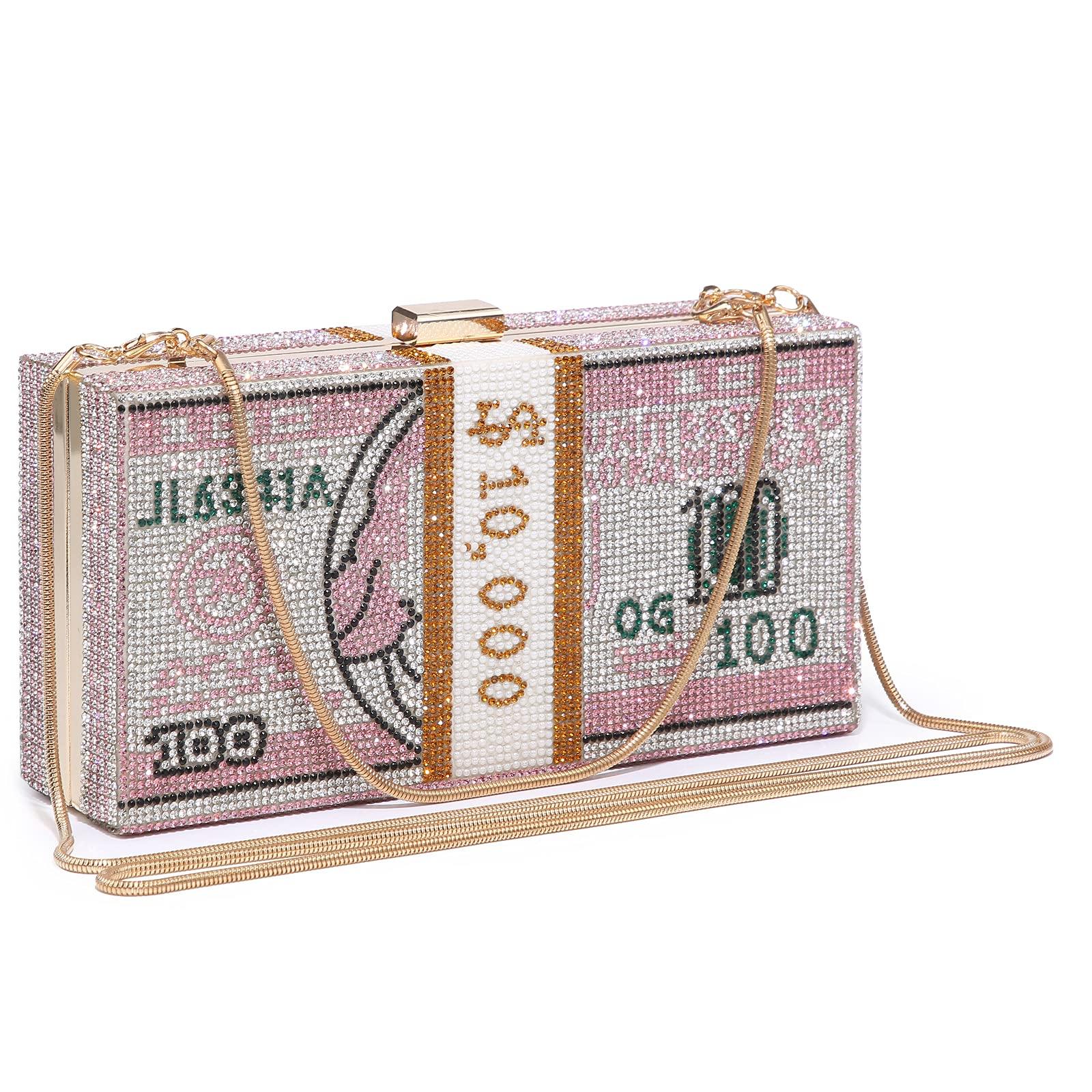 Stack of Cash Dollars Clutch Party Purse Crystal Evening Bag Cocktail for Women Dasein Bags