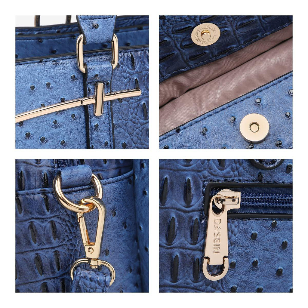 Fashion Embossed Pattern Two Tone Handbag with Matching Wallet l Dasein - Dasein Bags