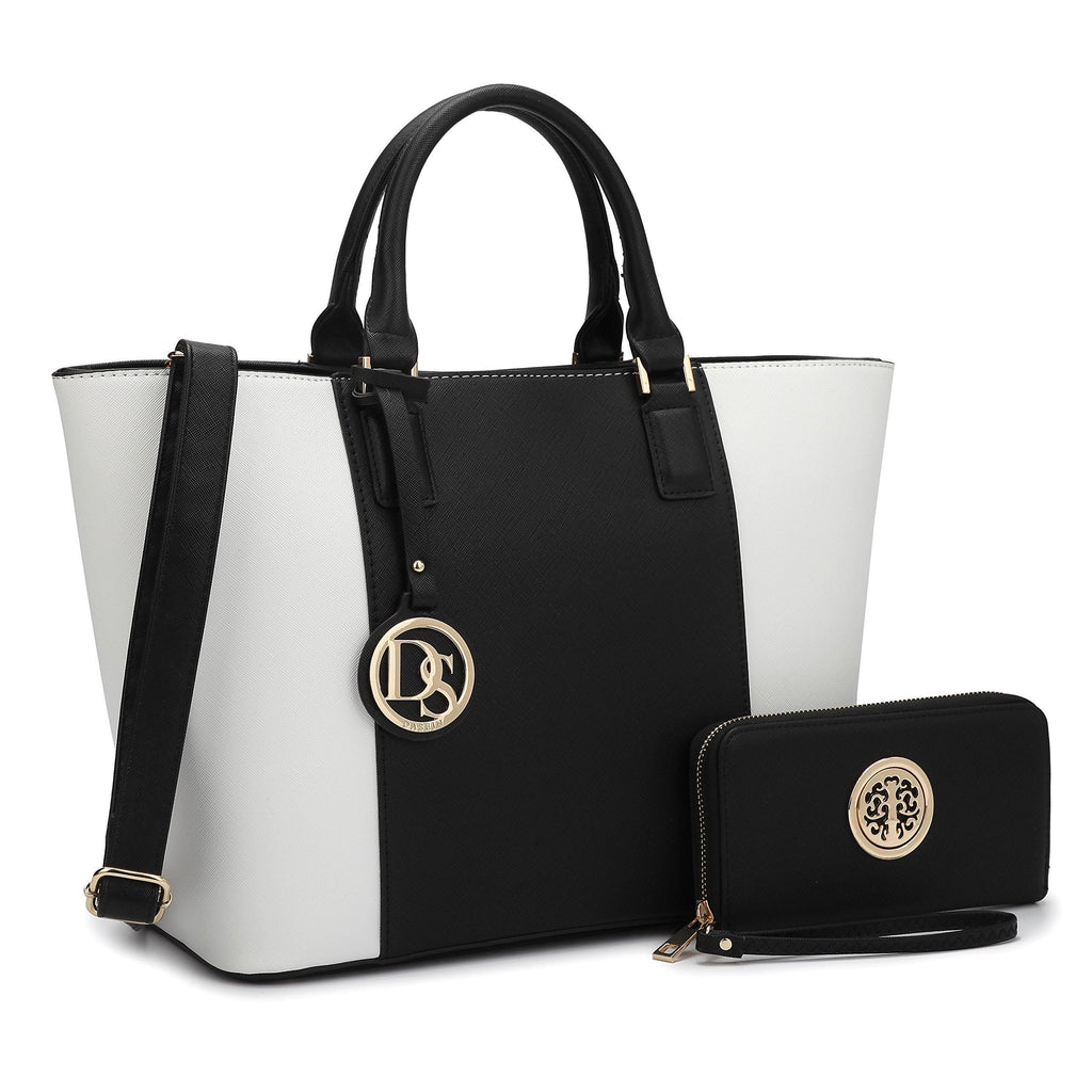 Fashion Stitching Color Large Tote Bag with Matching Wallet l Dasein - Dasein Bags