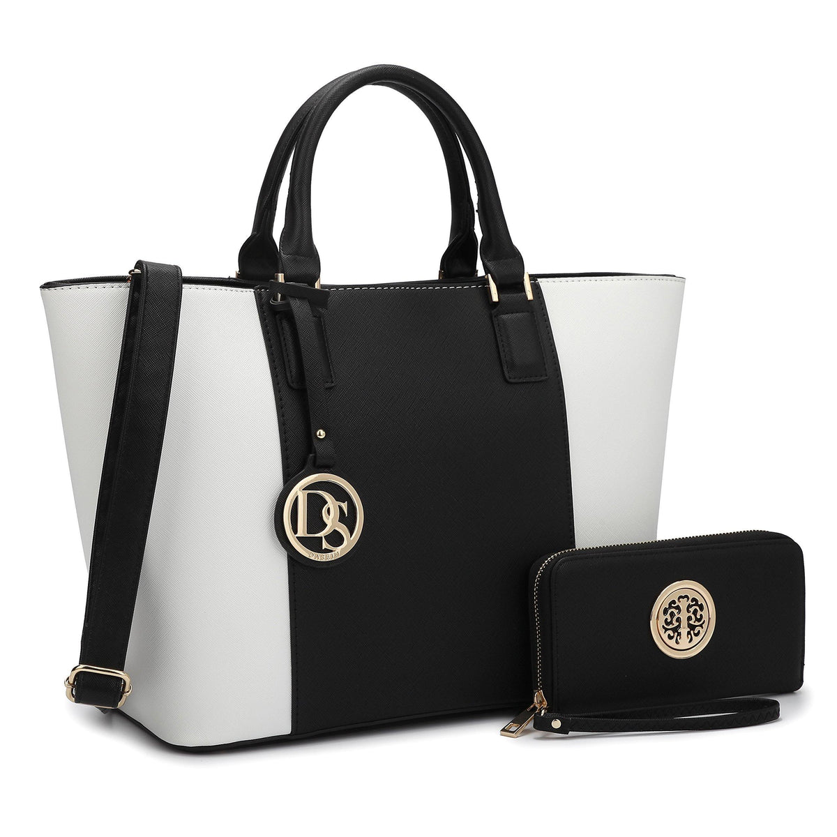 Fashion Stitching Color Large Tote Bag with Matching Wallet l Dasein - Dasein Bags