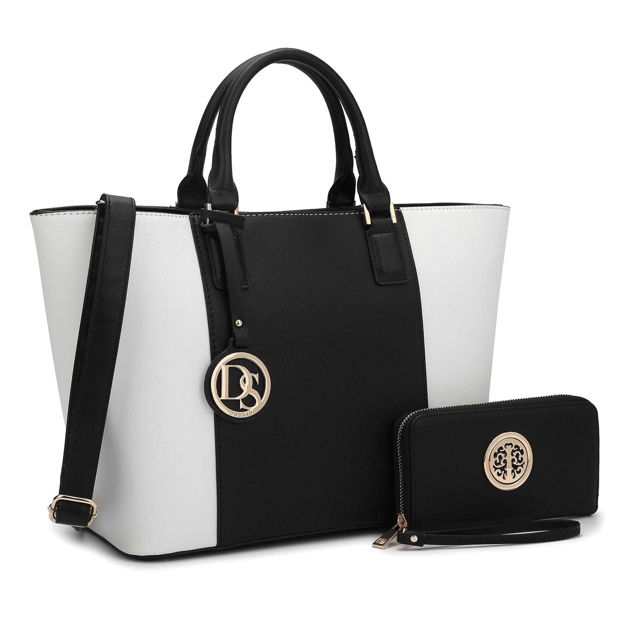 Fashion Stitching Color Large Tote Bag with Matching Wallet l Dasein - Dasein Bags