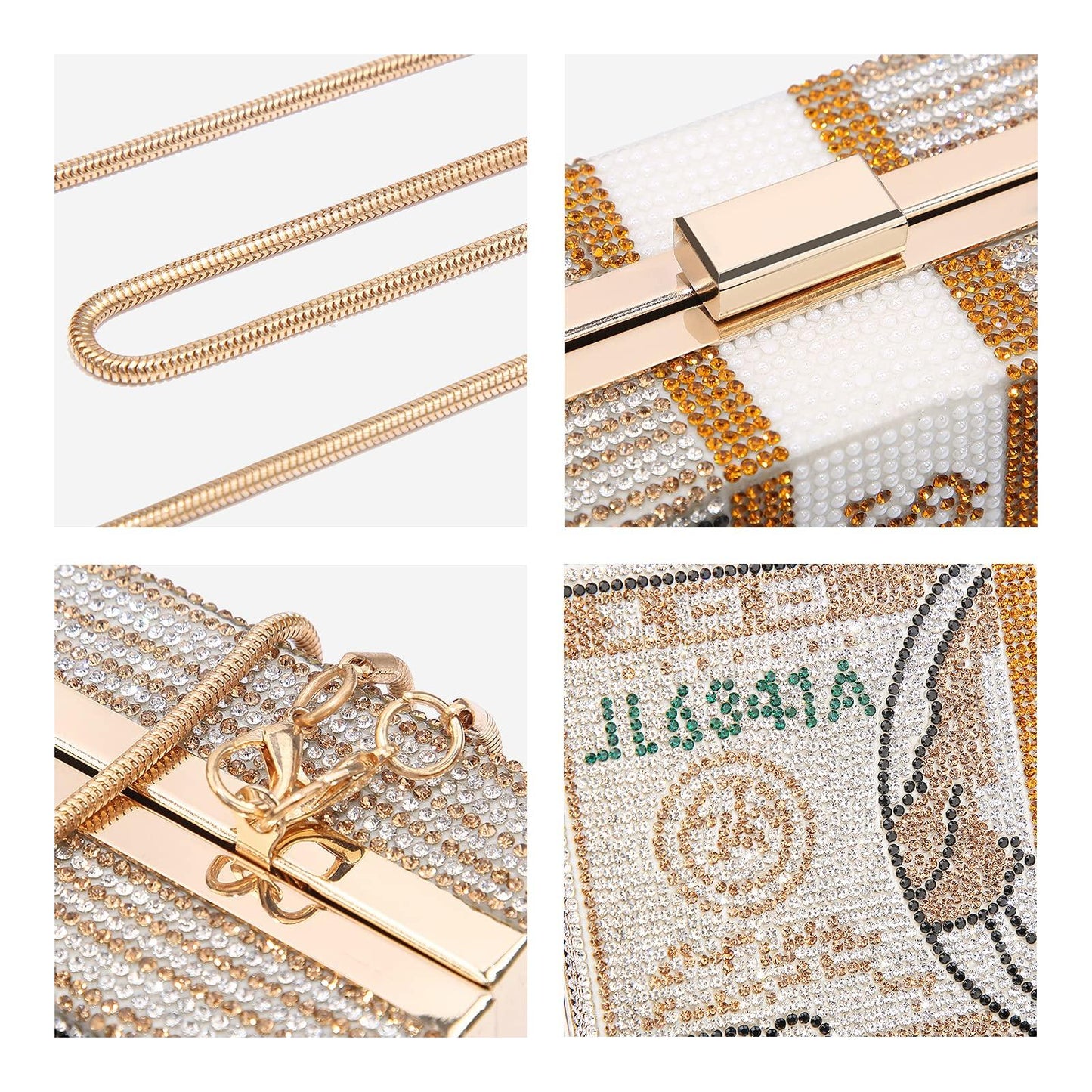 Stack of Cash Dollars Clutch Party Purse Crystal Evening Bag Cocktail for Women - Dasein Bags