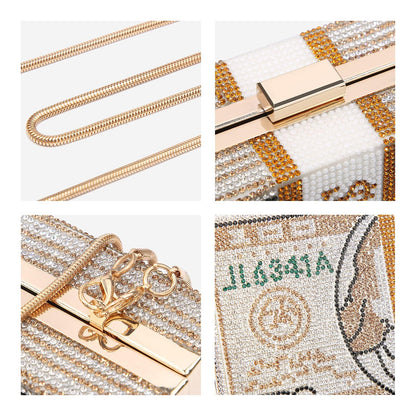 Stack of Cash Dollars Clutch Party Purse Crystal Evening Bag Cocktail for Women - Dasein Bags