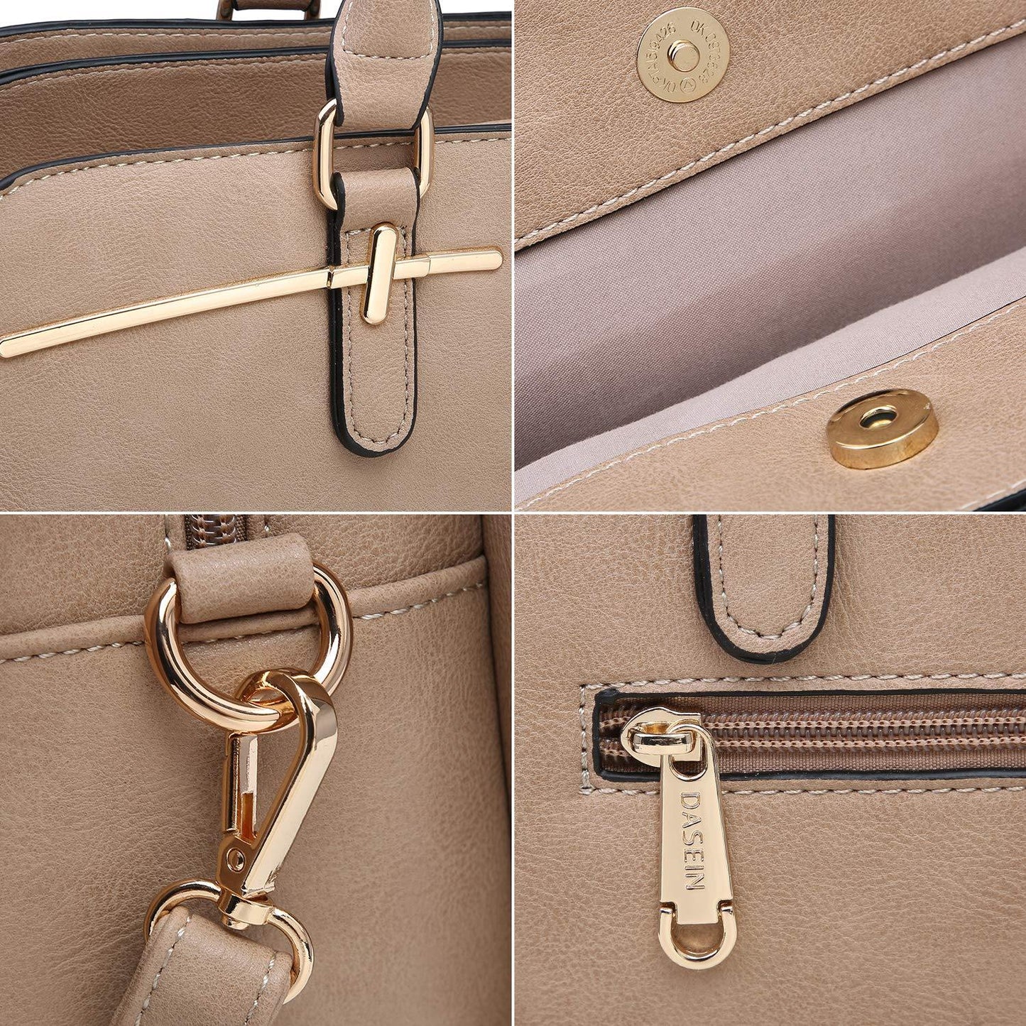 Gold-Tone Hardware Vegan Leather Textured Handbag with Matching Wallet l Dasein - Dasein Bags