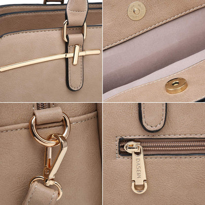 Gold-Tone Hardware Vegan Leather Textured Handbag with Matching Wallet l Dasein - Dasein Bags