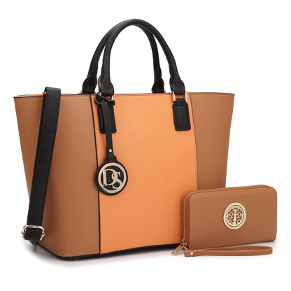 Fashion Stitching Color Large Tote Bag with Matching Wallet l Dasein - Dasein Bags