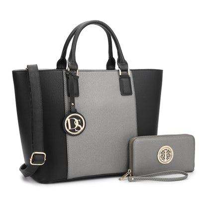 Fashion Stitching Color Large Tote Bag with Matching Wallet l Dasein - Dasein Bags