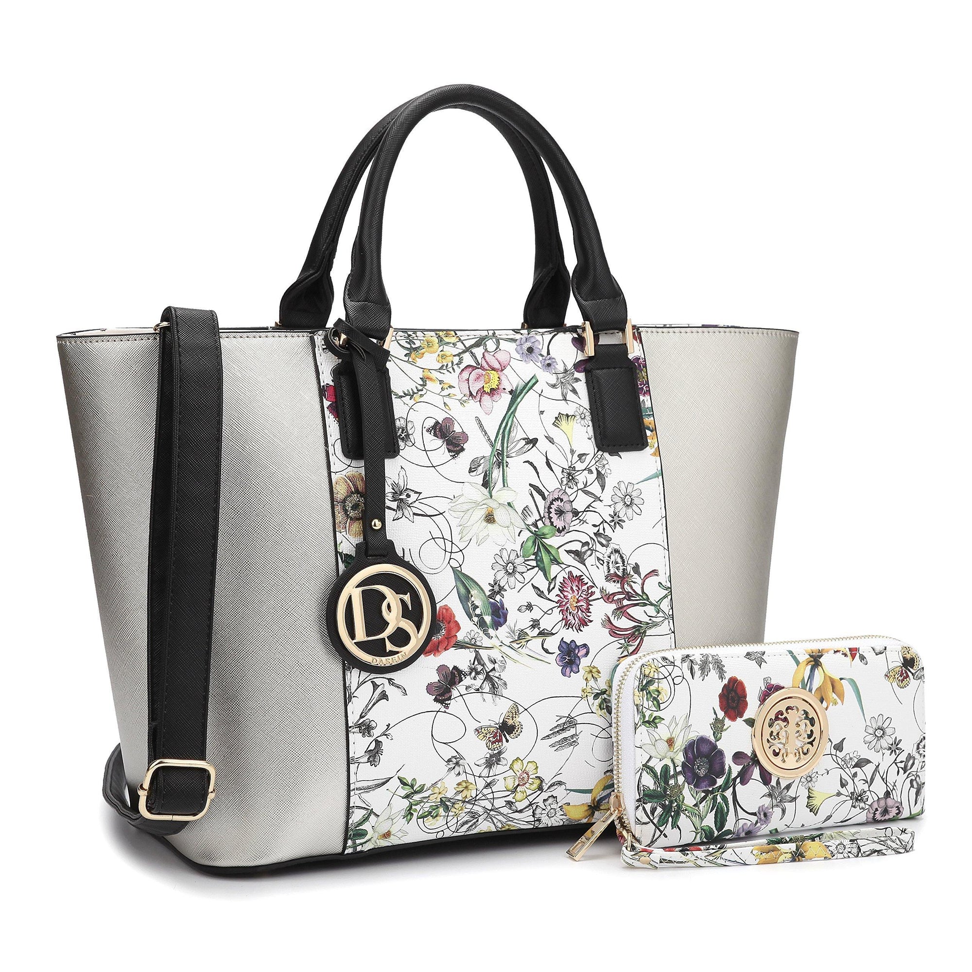 Fashion Stitching Color Large Tote Bag with Matching Wallet l Dasein - Dasein Bags