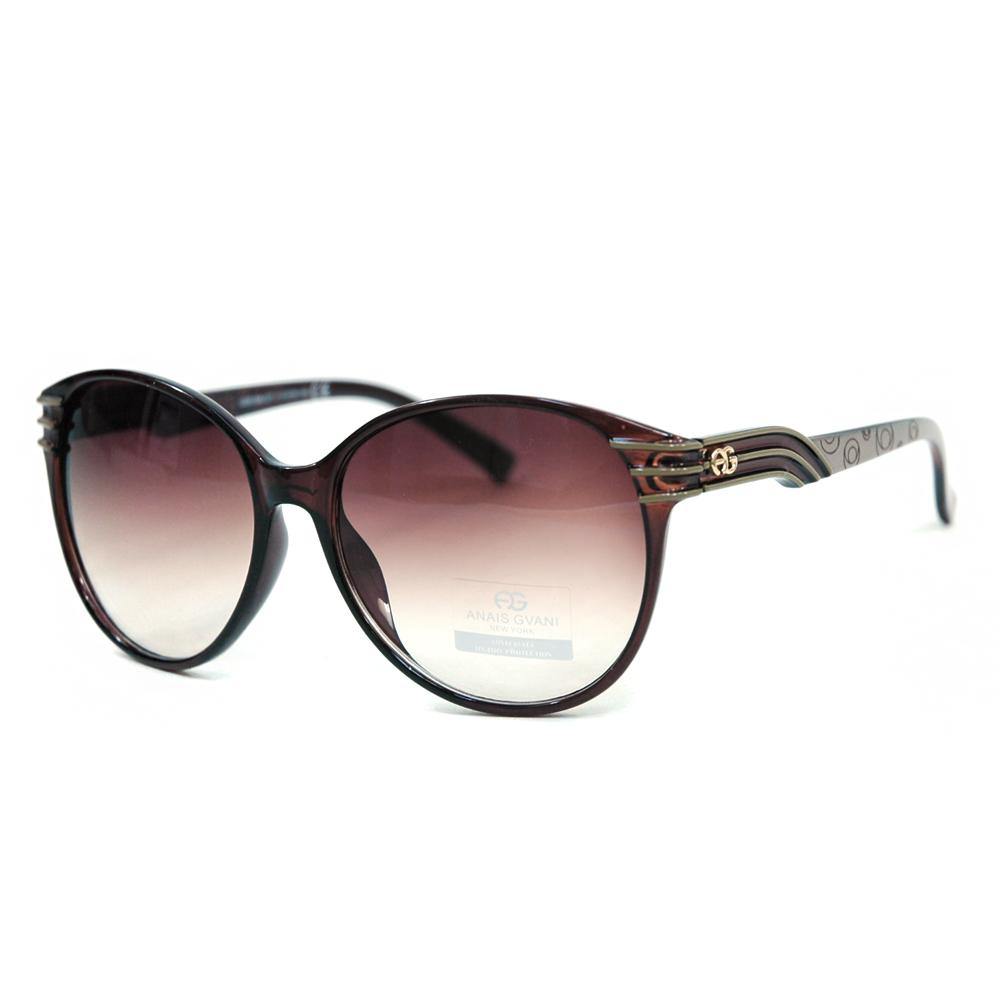Women's Fashionable Round Frame Sunglasses w/ Stripe & Stroke Accents - Coffee/Beige - Dasein Bags