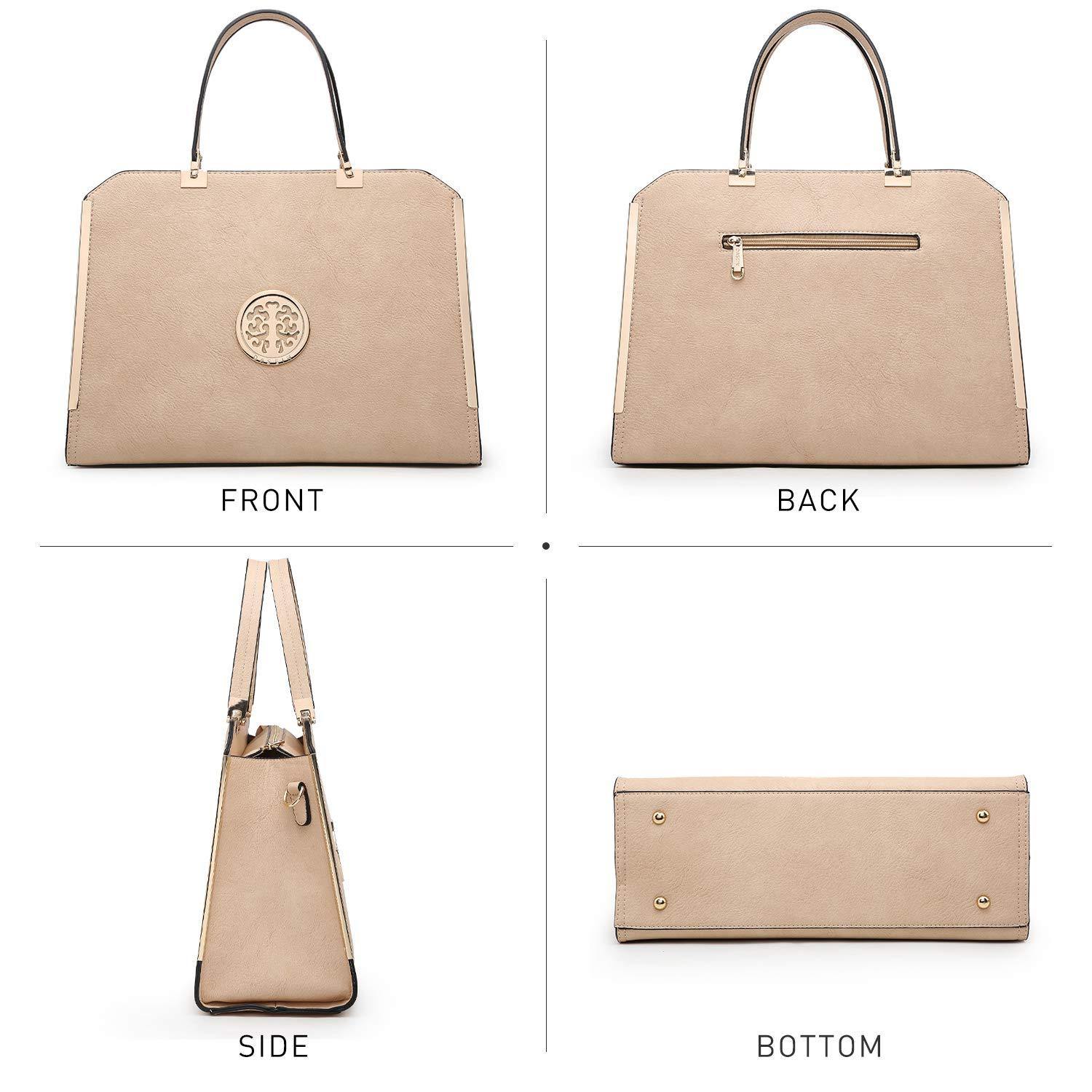 Metal Edged Emblem Handbag with Matching Wallet - Dasein Bags