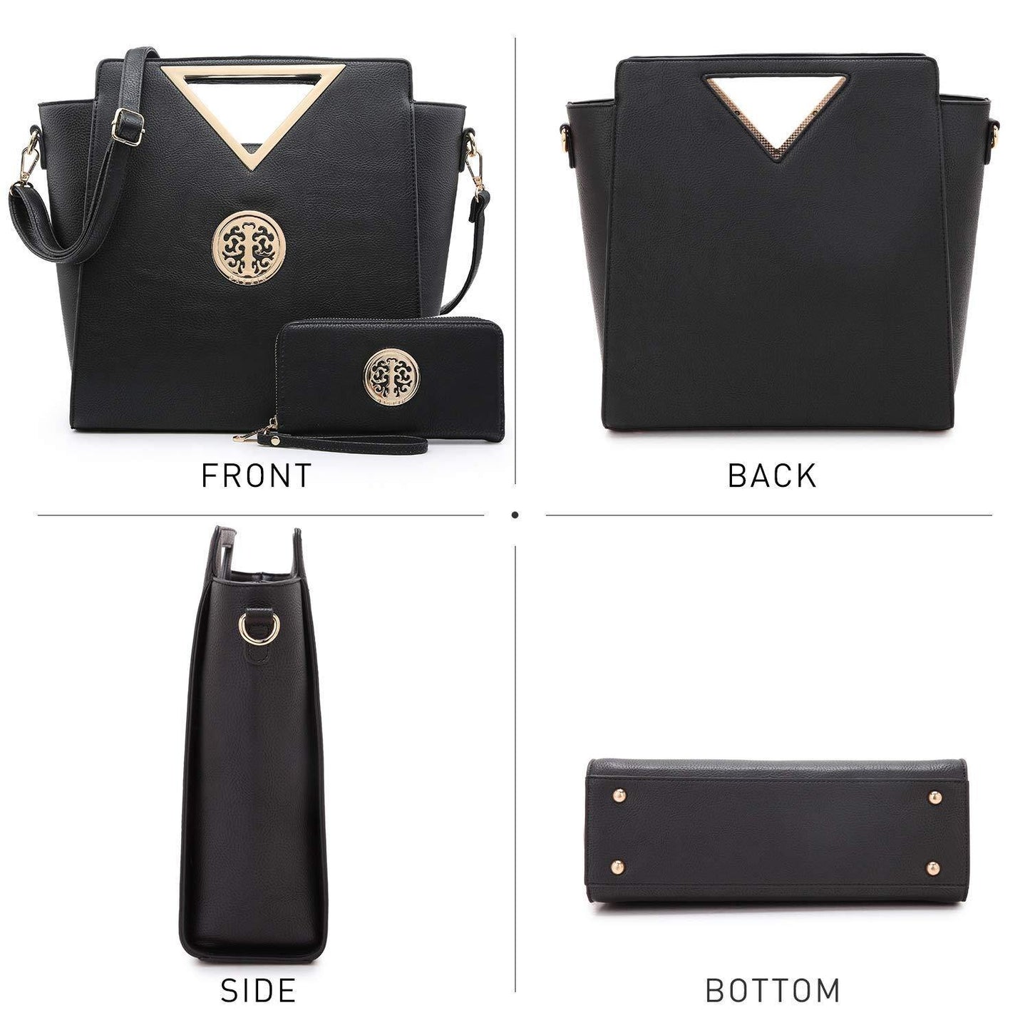 Fashion Design Chic Triangle Handle Shoulder Bag with Matching Wallet l Dasein - Dasein Bags