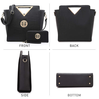 Fashion Design Chic Triangle Handle Shoulder Bag with Matching Wallet l Dasein - Dasein Bags