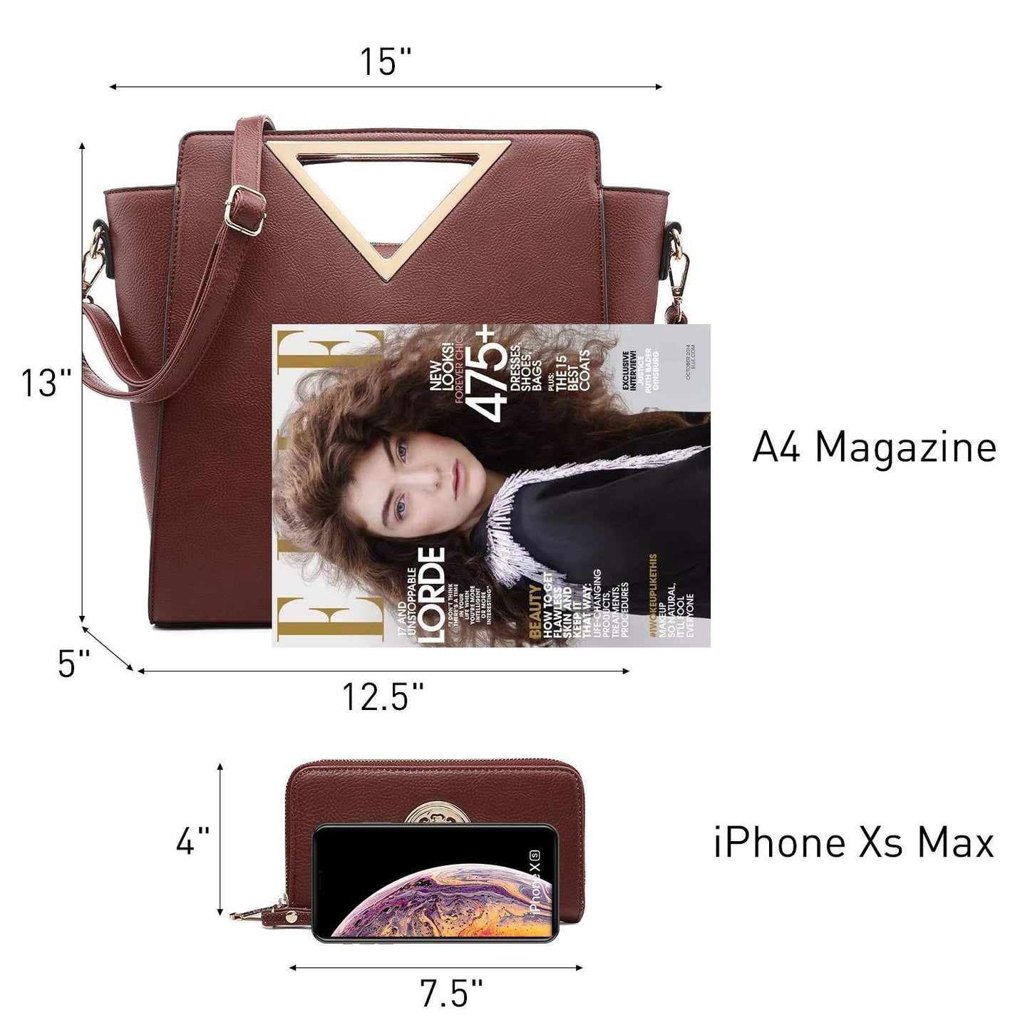 Fashion Design Chic Triangle Handle Shoulder Bag with Matching Wallet l Dasein - Dasein Bags