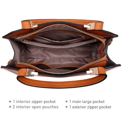 Metal Edged Emblem Handbag with Matching Wallet - Dasein Bags