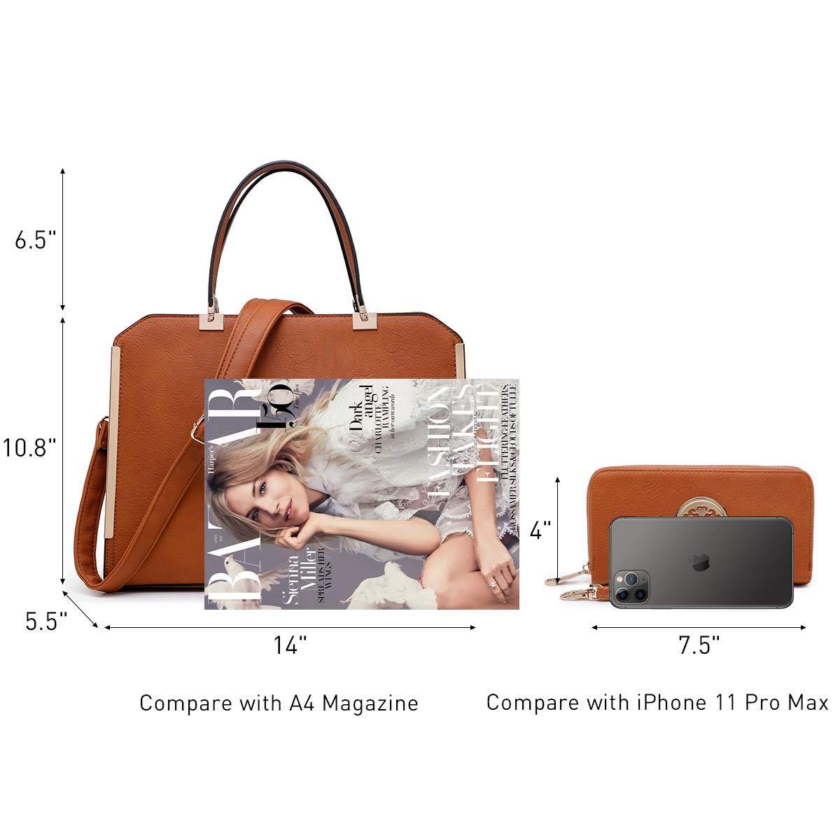 Metal Edged Emblem Handbag with Matching Wallet - Dasein Bags