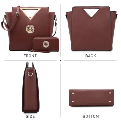 Fashion Design Chic Triangle Handle Shoulder Bag with Matching Wallet l Dasein - Dasein Bags