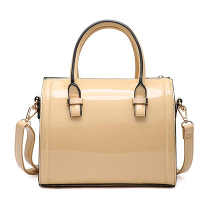 Shiny Patent Faux Leather Barrel Top Handle Satchel Bag for Women Dasein - Dasein Bags