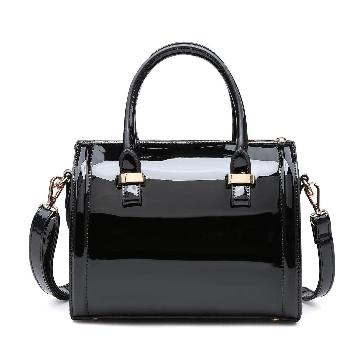 Shiny Patent Faux Leather Barrel Top Handle Satchel Bag for Women Dasein - Dasein Bags