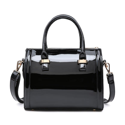 Shiny Patent Faux Leather Barrel Top Handle Satchel Bag for Women Dasein - Dasein Bags