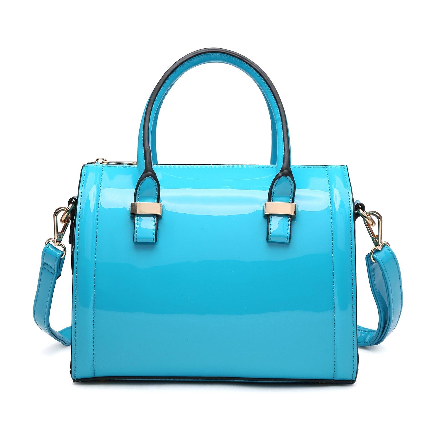 Shiny Patent Faux Leather Barrel Top Handle Satchel Bag for Women Dasein - Dasein Bags