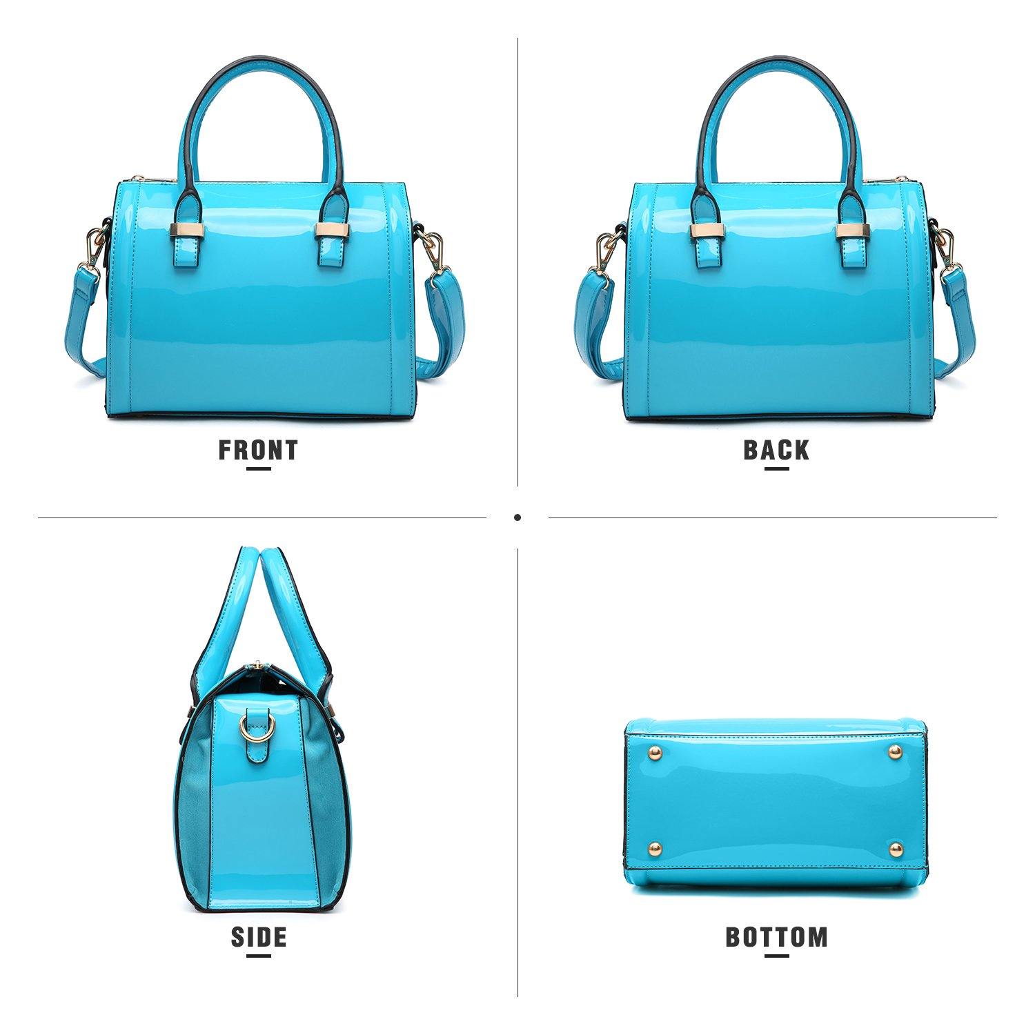 Shiny Patent Faux Leather Barrel Top Handle Satchel Bag for Women Dasein - Dasein Bags