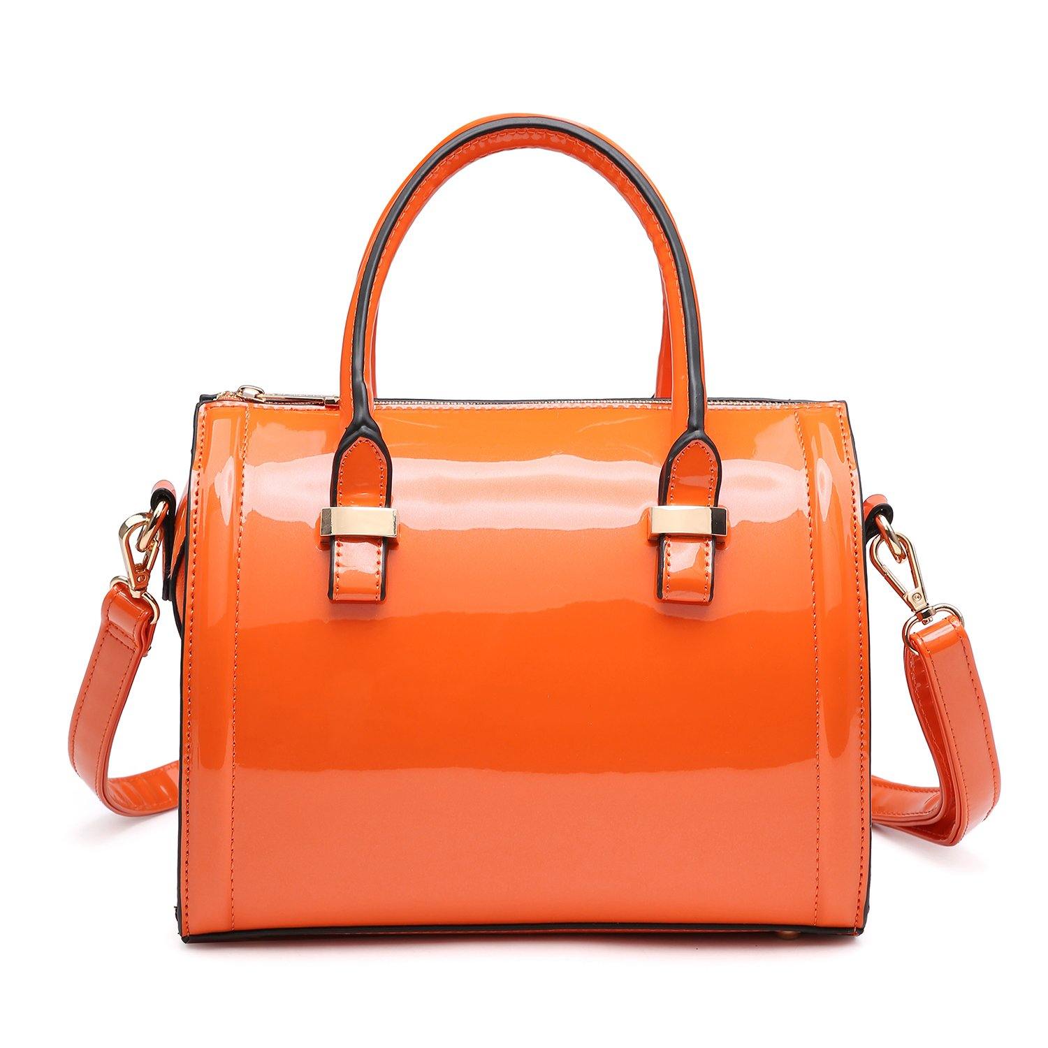 Shiny Patent Faux Leather Barrel Top Handle Satchel Bag for Women Dasein - Dasein Bags