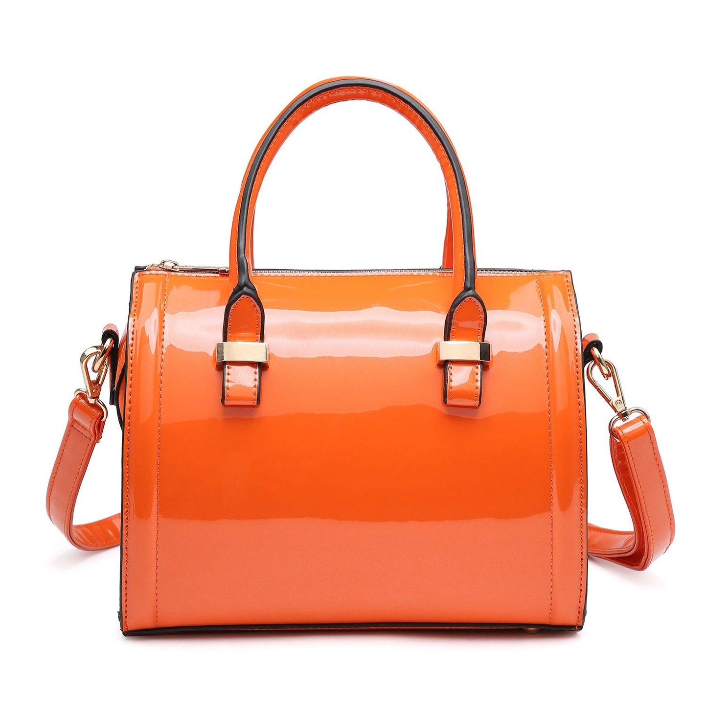 Shiny Patent Faux Leather Barrel Top Handle Satchel Bag for Women Dasein - Dasein Bags