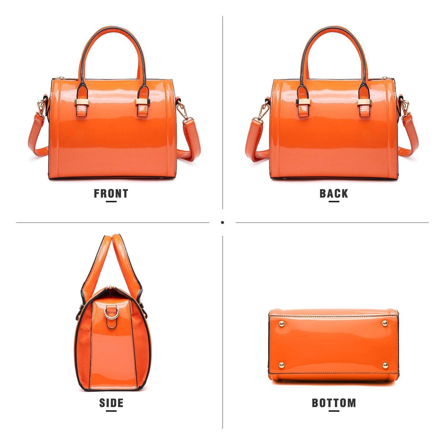 Shiny Patent Faux Leather Barrel Top Handle Satchel Bag for Women Dasein - Dasein Bags