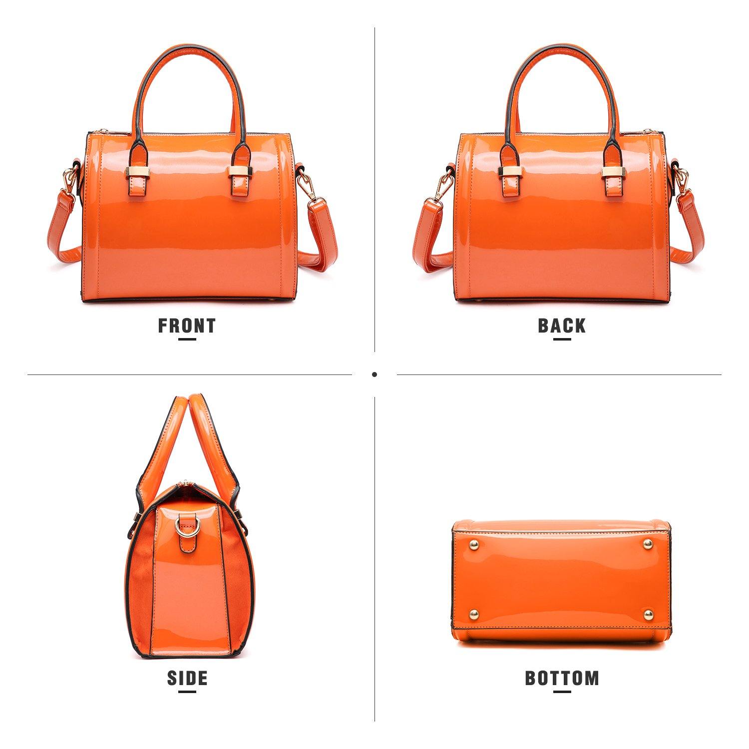 Shiny Patent Faux Leather Barrel Top Handle Satchel Bag for Women Dasein - Dasein Bags