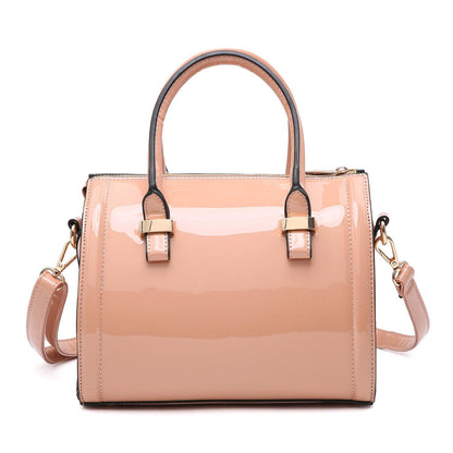 Shiny Patent Faux Leather Barrel Top Handle Satchel Bag for Women Dasein - Dasein Bags