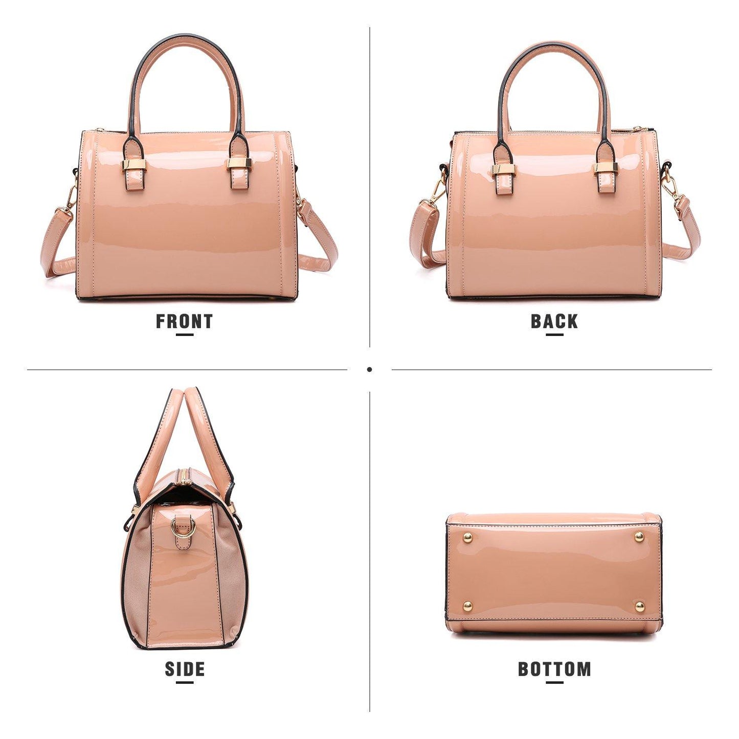 Shiny Patent Faux Leather Barrel Top Handle Satchel Bag for Women Dasein - Dasein Bags