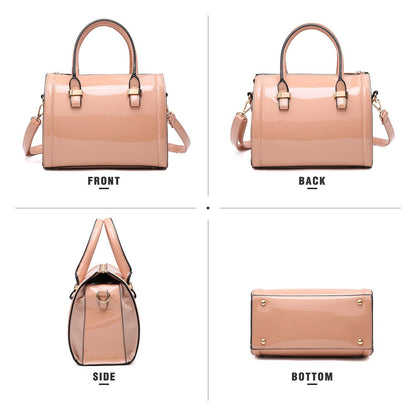 Shiny Patent Faux Leather Barrel Top Handle Satchel Bag for Women Dasein - Dasein Bags