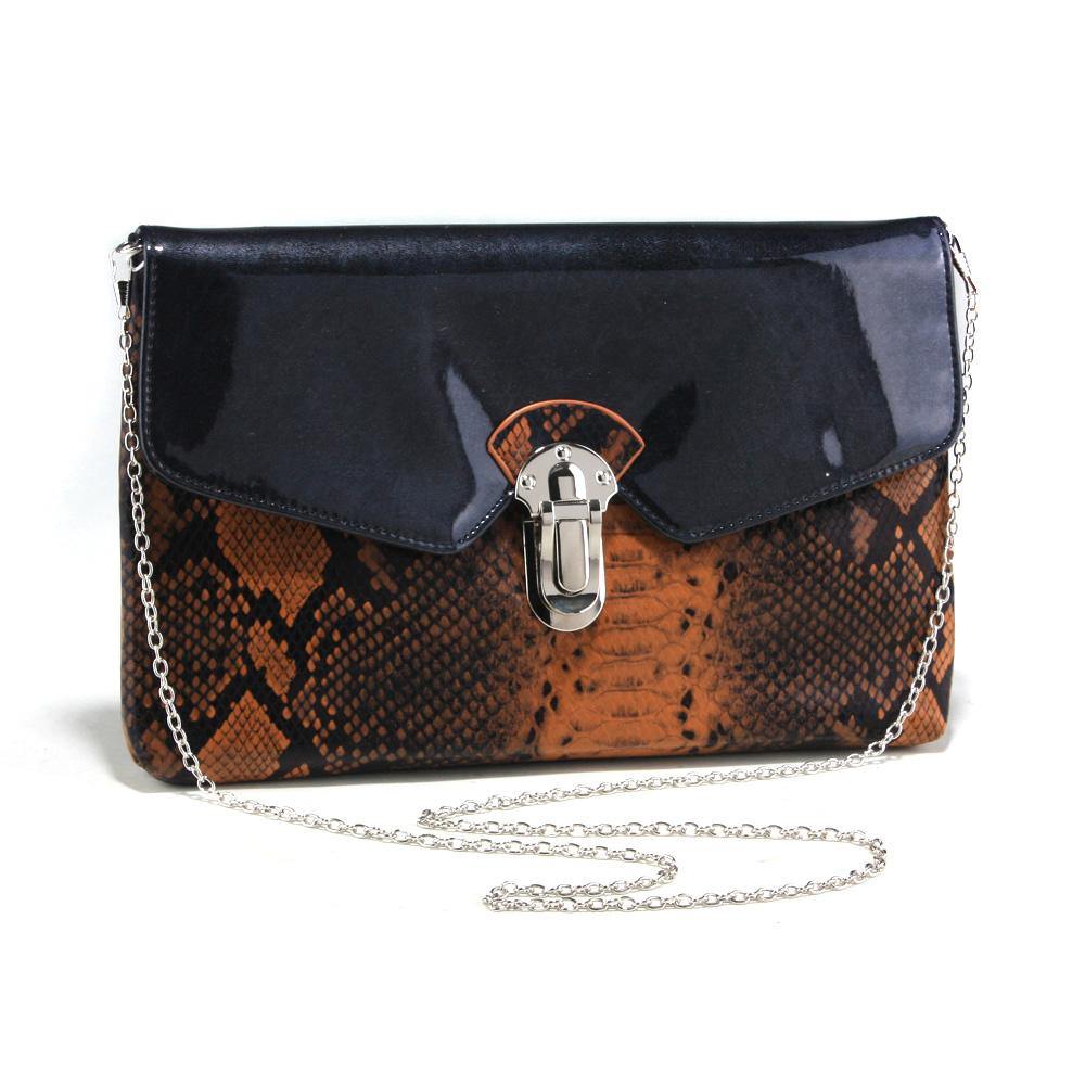Women's Snakeskin Faux Leather Fashion Clutch with Bonus Chain Strap - Dasein Bags