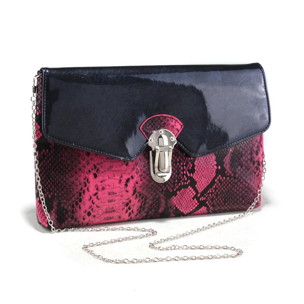 Women's Snakeskin Faux Leather Fashion Clutch with Bonus Chain Strap - Dasein Bags