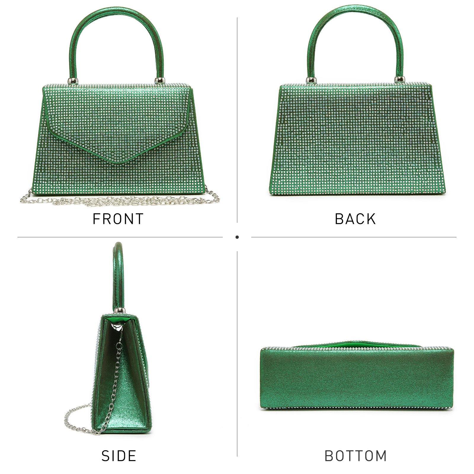 HANDBAG Rhinestone Convertible Clutch Evening Bag - Emerald Green