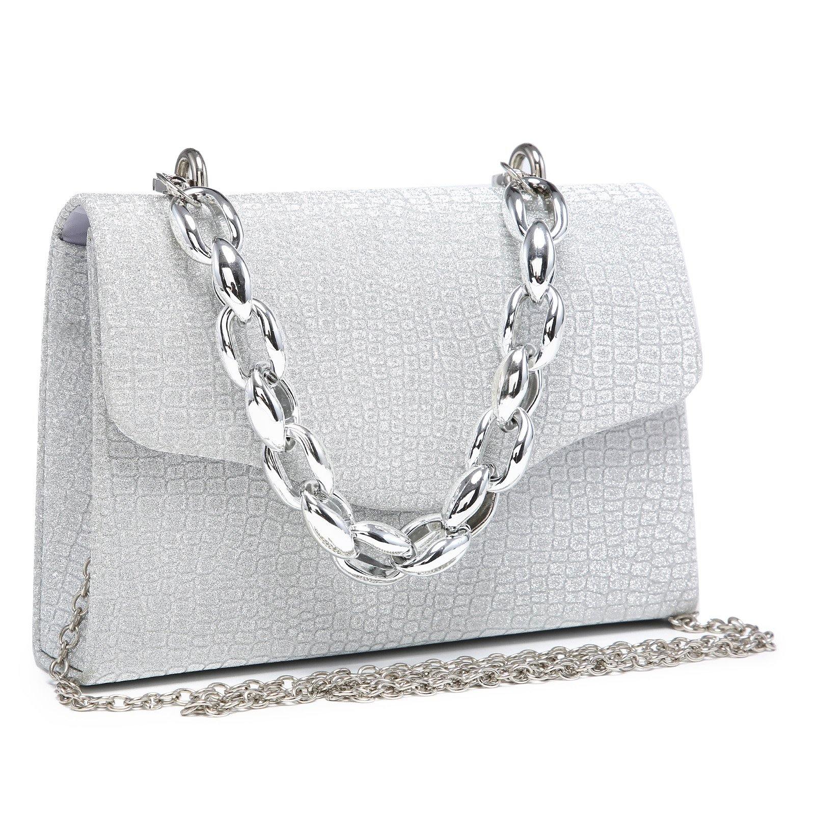 Gelory Women's Party Prom Handbags Top Handle Clutch Bags Ladies Evening  Purse Crossbody Bag Wedding Chain Shoulder Bag (Silver) - ShopStyle