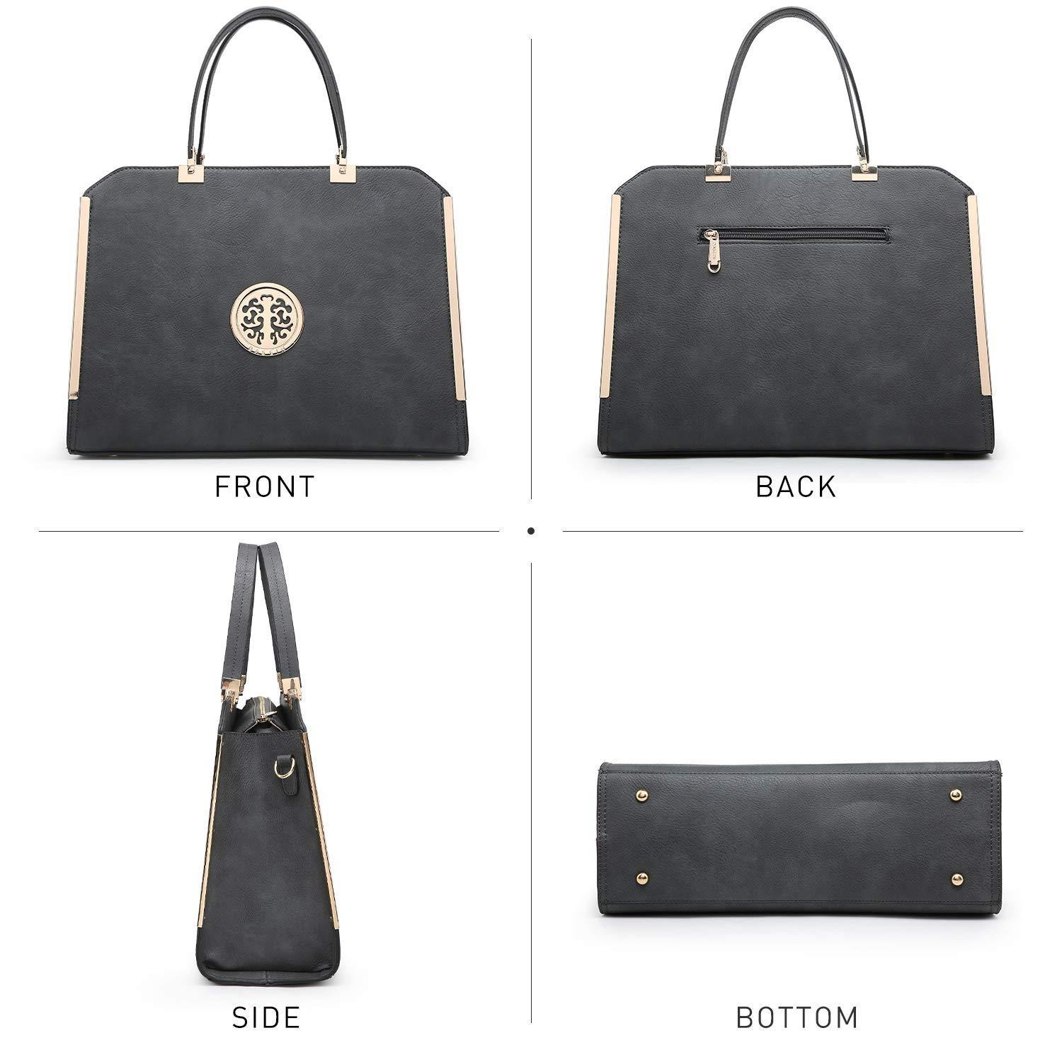 Metal Edged Emblem Handbag with Matching Wallet - Dasein Bags